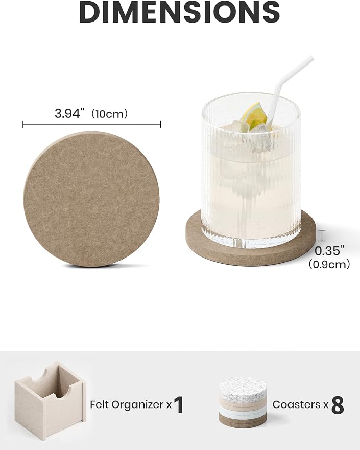 Fluxynara Felt Coasters for Drinks, Heat-Resistant & Reusable Round Design for - Image 2