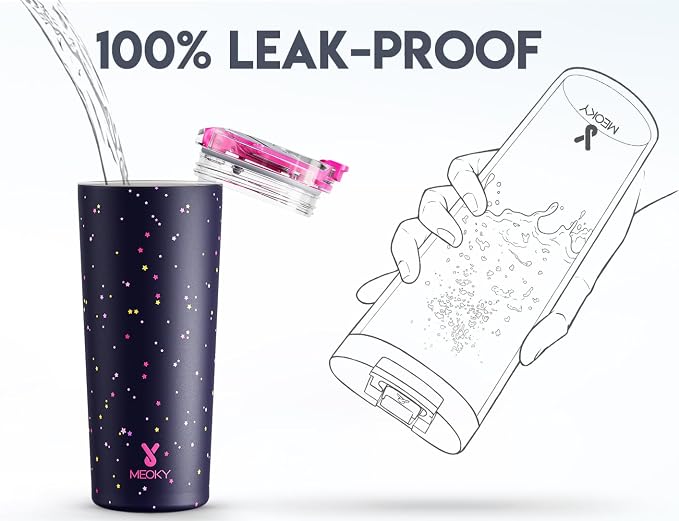 Meoky 24 oz Insulated Travel Coffee Mug: Leak Proof Lid, Plum Stardust | - Image 5