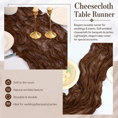 2 Pack Brown Cheesecloth Table Runner 17x108 Inch Boho Rustic Semi Sheer Gauze - Image 5