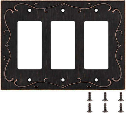 French Cabriole Decorative Wall Plate Switch Plate Outlet Cover (Triple Decorator, Aged Bronze)