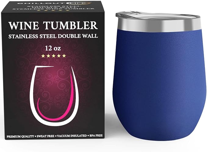 CHILLOUT LIFE 12 oz Stainless Steel Wine Tumbler by CHILLOUTLIFE
