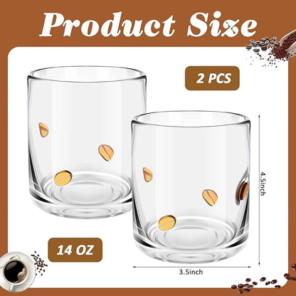 Icon Juice Glasses, 14oz Stemless Wine Drinking Juice Glass Cup for Valentine Party Supplies Gift(2 Pcs,Coffee Bean)