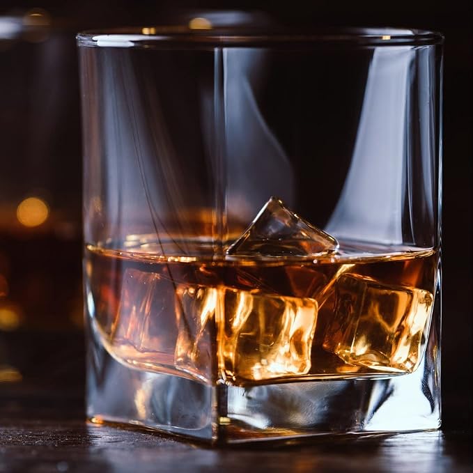 Square Drinking Whiskey Glasses Set of 4, Old Fashioned Glass Cup Bar Set - Image 8