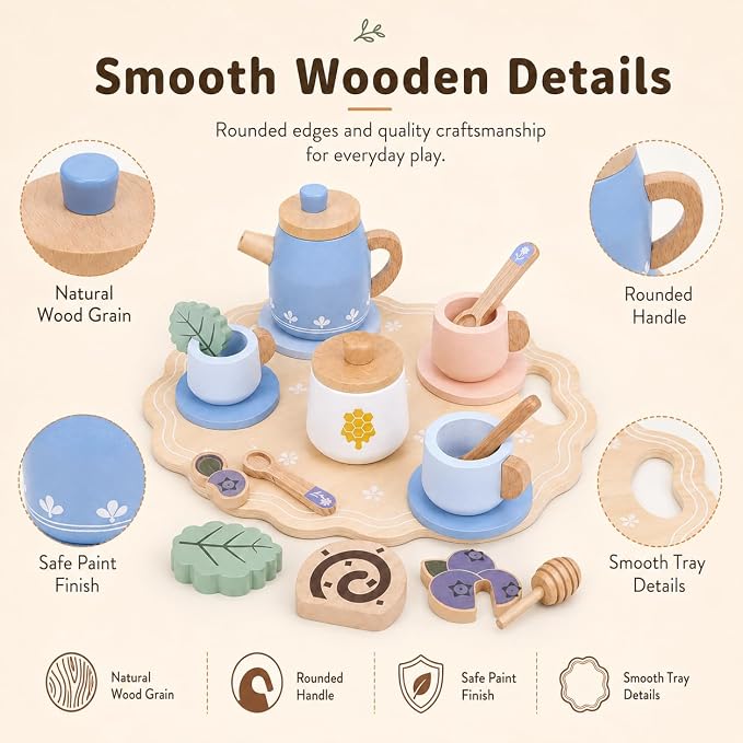 Wooden Blue Tea Set Toys - Image 2