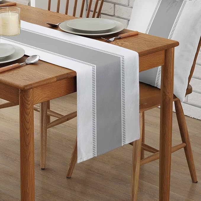 Farmhouse Grey Table Runners 108 inches Long, Stripes Linen Table Runner - Image 2