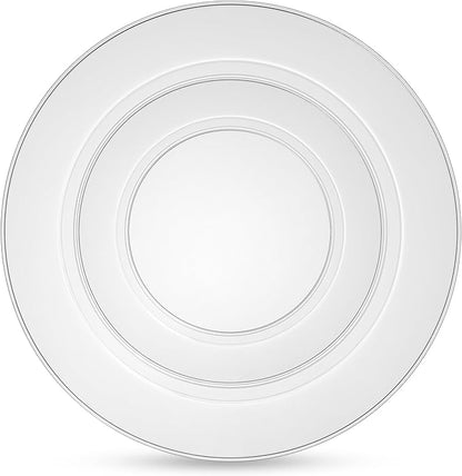 Munfix 100 Clear Plastic Plates Set, 50 Pcs 10 Inch Plastic Dinner Plates and 50 Pcs 7 Inch Plastic Dessert Plates, Elegant Fancy Heavy Duty Disposable Plates for Party, Wedding, Clear