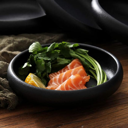 Uaral Japanese Salad Plate, Stoneware Black Plate Set, Appetizer Plates Set of 4 - Image 3