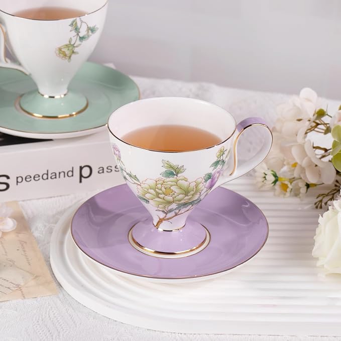 KAMMAK Ceramic Coffee Cups Saucers Set of 2, Porcelain Espresso Cups - Image 7