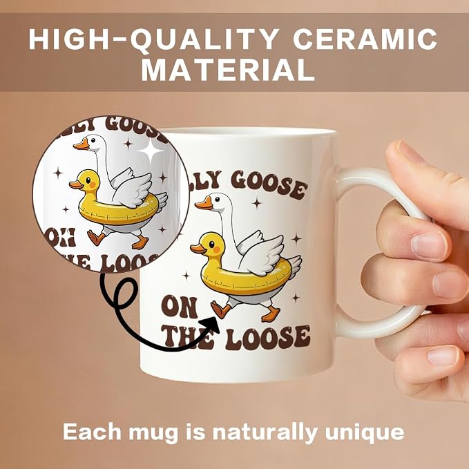Silly Goose On The Loose 11 oz Mug, Funny Goose Design Ceramic Coffee Cup - Image 3