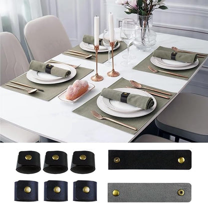 Saktopdeco Black Faux Leather Farmhouse Napkin Rings Set of 8 - Image 5