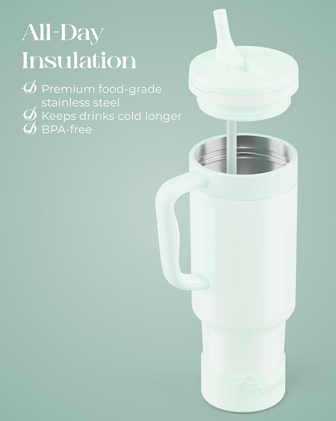 40 oz Insulated Tumbler with Handle and Push-Button Straw Lid, Stainless Steel - Image 4