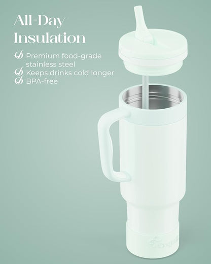 40 oz Insulated Tumbler with Handle and Push-Button Straw Lid, Stainless Steel - Image 4