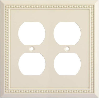 Henne Bery Sunken Pearls Heavy Duty Decorative Wall Plate Switch Plate Outlet Cover, Durable Solid Zinc Alloy (Double Duplex, Light Almond)