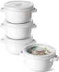 LE TAUCI Soup Bowls With Handles 28 oz and Silicone Lids, French Onion Soup Bowl for Chili, Beef Stew, Cereal, Ceramic Soup Crocks oven Safe, Microwave Dishwasher Safe - 5.5 inch, Set of 4, White