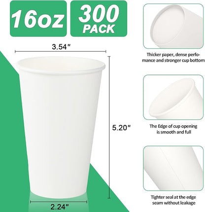 RAZCC 16 oz Paper Cups, 300 Pack 16oz Disposable Paper Coffee Cups, Coffee Cups - Image 2