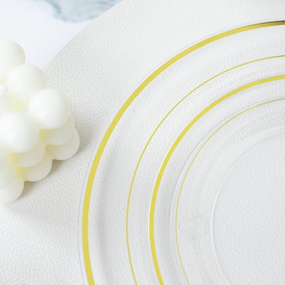 I00000 60 Pcs Clear Gold Plastic Plates, Gold Disposable Plates Includes: 30 Dinner Plate 10.25" and 30 Dessert Plate 7.5 ", Premium Clear Plate Prefect for Wedding and Gold Plates Party/Birthday