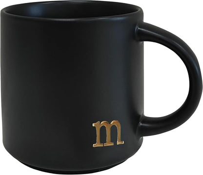 COLLECTIVE HOME Black Ceramic Coffee Mug, 15 oz Golden Monogram Tea Cup | by COLLECTIVEHOME