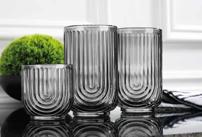 Glaver's 8 Piece Smoke Glassware Set, Art Deco Black Drinking Glasses, Ribbed - Image 2