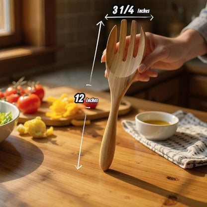 Large Bamboo Salad Server Set, 12-inch Salad Lifters - Image 2