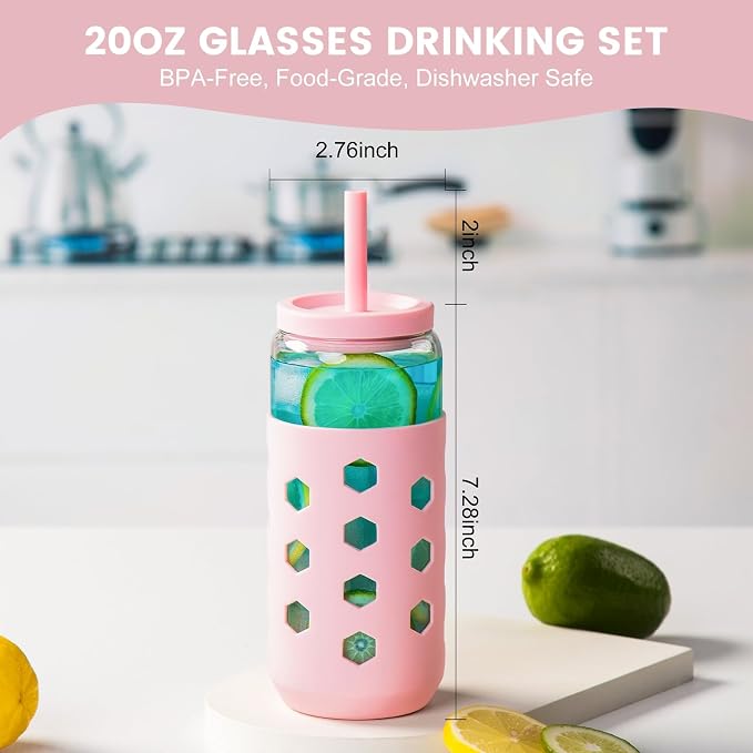 Mrsdry 20 oz Glass Cups with Lids and Straws - Image 5