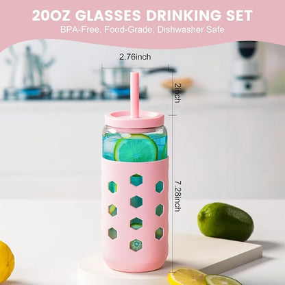 Mrsdry 20 oz Glass Cups with Lids and Straws - Image 5