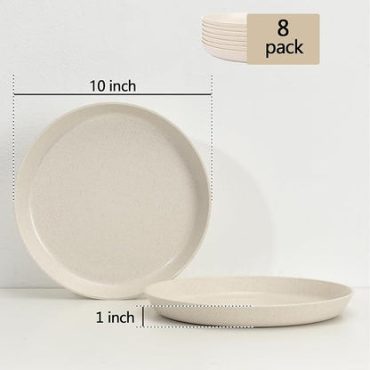 10 Inch Plastic Dinner Plates Set of 8, Microwave Safe Wheat Straw Plates - Image 3