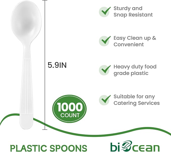 Plastic Spoons 1000 Count Extra Heavy Duty Disposable Soup Spoon White - Image 2