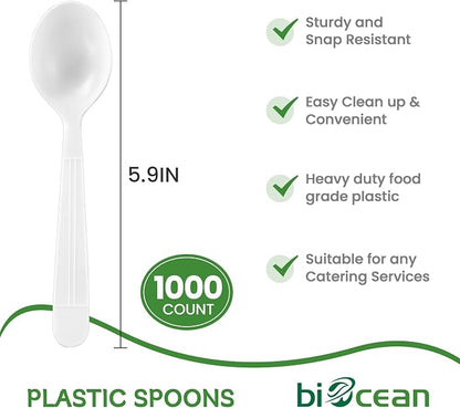 Plastic Spoons 1000 Count Extra Heavy Duty Disposable Soup Spoon White - Image 2