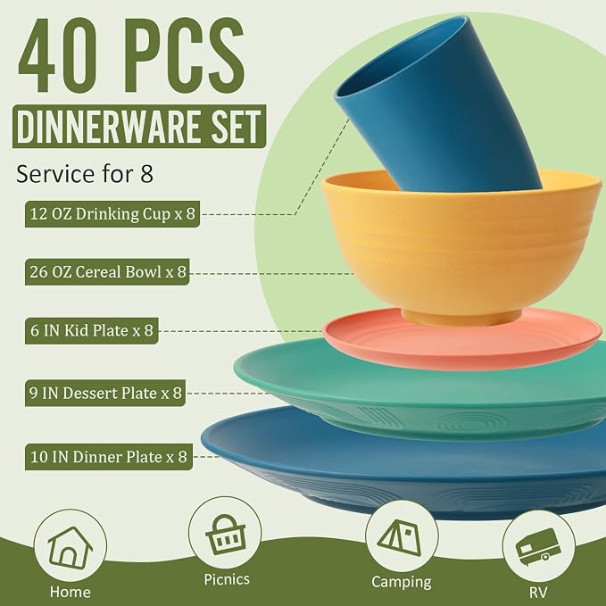 Wheat Straw Dinnerware Set 40 PCS - Image 2