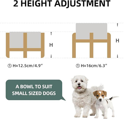 Ceramic Raised Double Bowls Set with Stand, 2 Heights Elevated, Food & Water Bowls for Small Breed Dogs, Weighted Dog Dishes, Pet Bowl(6.1'',28.7oz, Grey)