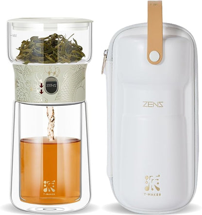 ZENS Glass Tea Infuser Pot, Modern One Touch Tea Maker by ZENSLIFESTYLE