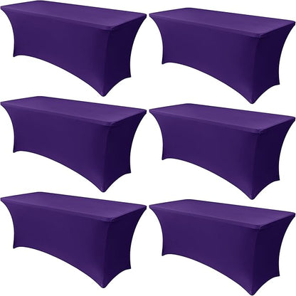 Obstal 6 Pack Stretch Spandex Table Covers for 6 Foot Tables - 6 FT Universal Rectangular Fitted Tablecloth Protector for Wedding, Banquet, Party (Dark Purple, 72 L x 30 W x 30 H Inches)