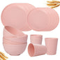 Rubtlamp 16Pcs Plastic Wheat Straw Dinnerware Set, Reusable Plastic Plate Set by Rubtlamp