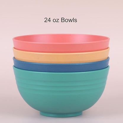 LuckyZone Unbreakable Cereal Bowls - 24 oz Reusable Wheat Straw Bowl Set of 4 - Dishwasher & Microwave Safe - Perfect for Cereal, Soup and Rice - BPA Free, Healthy & Eco-Friendly (4 Color_H)