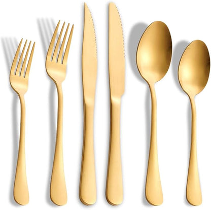 Matte Gold Silverware Set with Steak Knives, 36-Piece Stainless Steel Flatware by Joincook