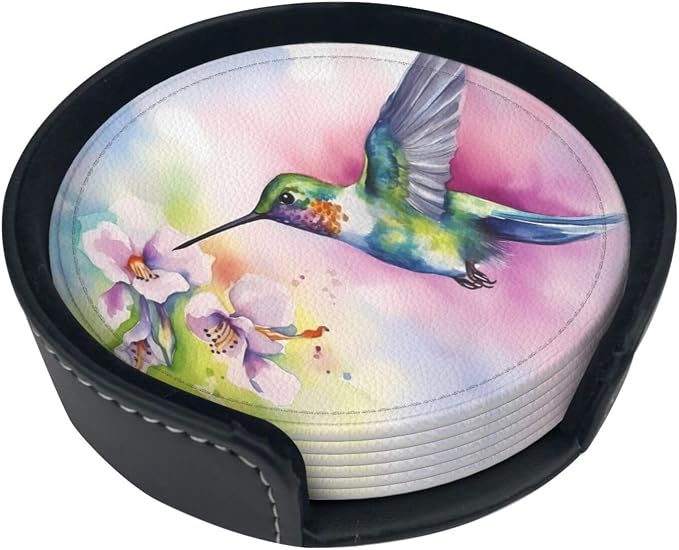 Hummingbirds Spring Leather Coasters Set of 6 by Nameapo