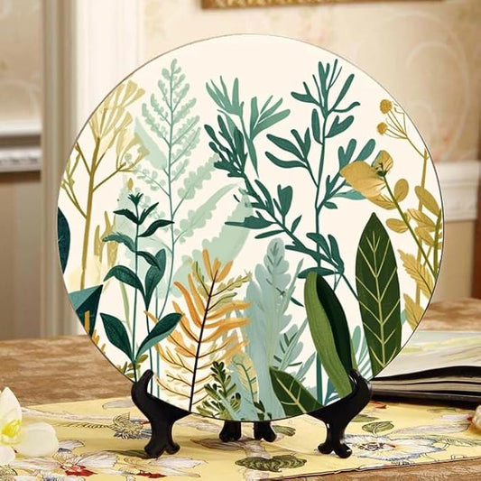 Decorative Modern Foliage Decorative Ceramic Plates 10 Inch with Display Stand Designed for Elegant Wall Hanging DP-212440195
