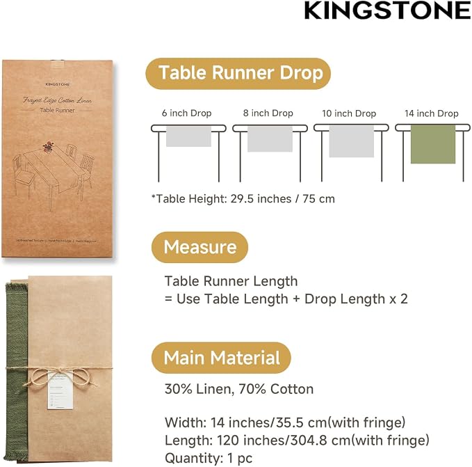 14 x 120 Inches Frayed Edge Table Runner, 270G Heavyweight Sand Washed Slub - Image 2