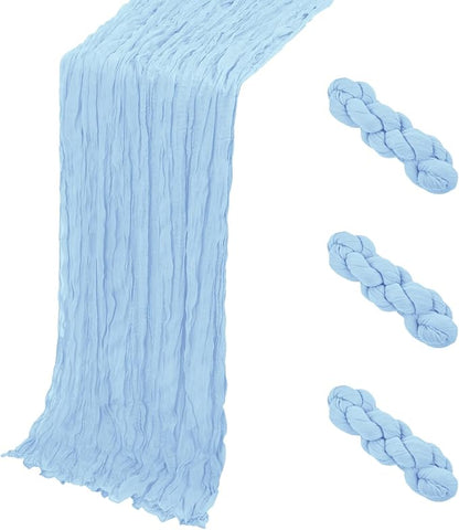 3 Pack Baby Blue Cheesecloth Table Runner, 17 x 108 Inch, Gauze Cheese Cloth by Yorcari