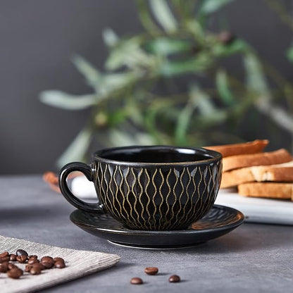 Coffeezone Vintage Design 12 oz Ceramic Latte Art Cappuccino Barista Cup - Image 3