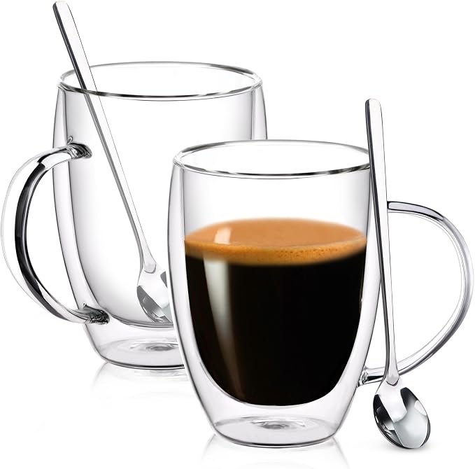 Double Wall Glass Coffee Mugs, 12 Oz Clear Coffee Mugs by FULGNU