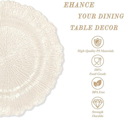 U-QE 60PCS Clear Coffee Plastic Plates - Clear Brown Plastic Plates Disposable Heavy Duty - Disposable Plates for Party Including 30PCS 10'' Dinner & 30PCS 7'' Dessert