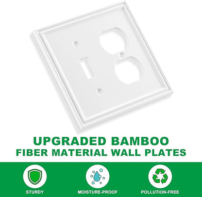 White Modern Decorative Wall Plate Light Switch Cover Decorator Outlet Covers Rocker Switch Plates Bamboo Fiber Material Wall Plates for Kitchen Bathroom (2 Gang Toggle/Duplex-2 Pack)