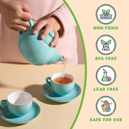 Sweejar Porcelain Tea Set for Little Girls, Kitchen Toys Tea Party Set for Kids - Image 2