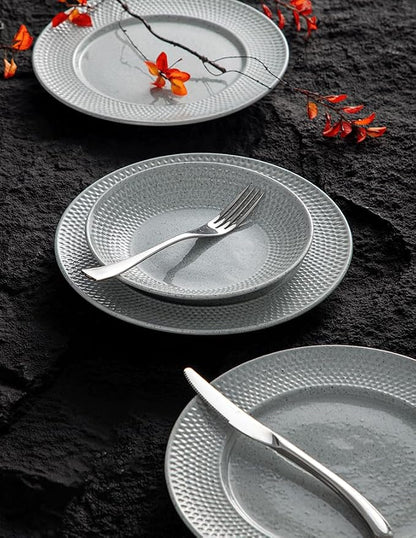 4-piece set, embossed B design plate and bowl set, microwave and dishwasher - Image 8