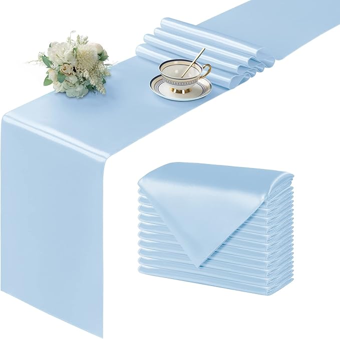 Manyshofu Baby Blue Satin Table Runner 12x72 by Manyshofu