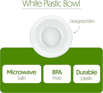 PLASTICPRO 800 PCS White Plastic Soup Bowls 12 oz Premium Quality Light Weight Dishes Disposable Plastic Bowls for Parties Weddings