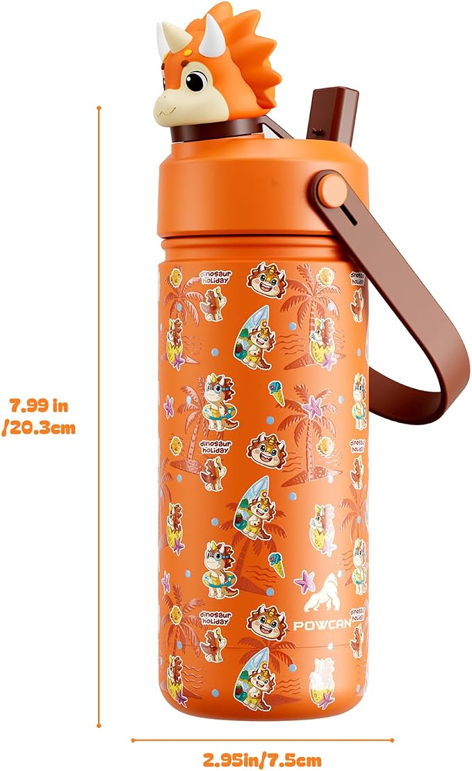 POWCAN 18 oz Kids Water Bottle Insulated: 2-in-1 Straw Spout Lid - Image 8