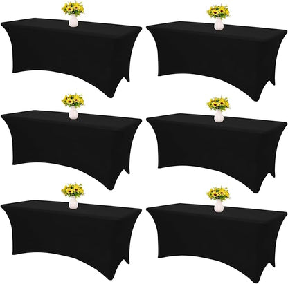 HAISIWLKJ 6 Pack Table Cloth 8ft Black Tablecloths for Rectangle Folding Table Spandex Fitted Stretch Cover Wrinkle Resistant Washable Protector for Party, Wedding, Banquet, Festival.