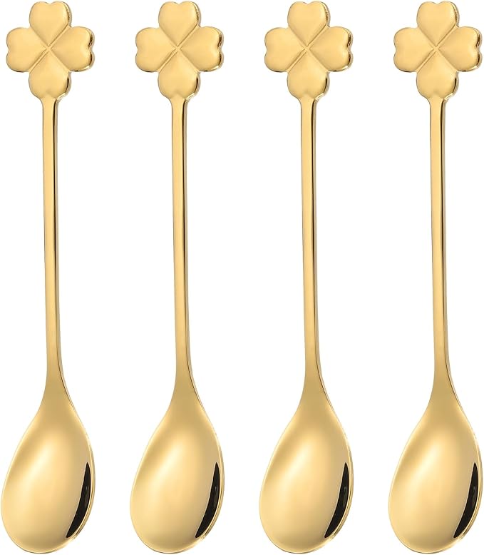 PATIKIL 4pcs Coffee Spoons, Four Leaf Grass Tea Spoons 304 Stainless Steel by PATIKIL